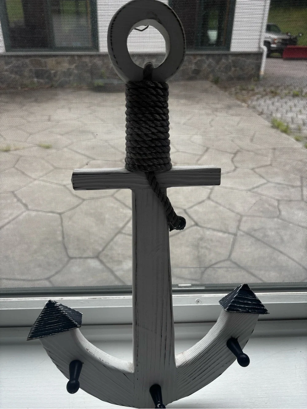 distressed white wooden anchor wall hanger